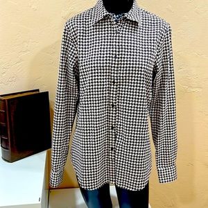 Ralph Lauren Cream/Black Houndstooth Women's Medium Long Sleeve Button Down Top